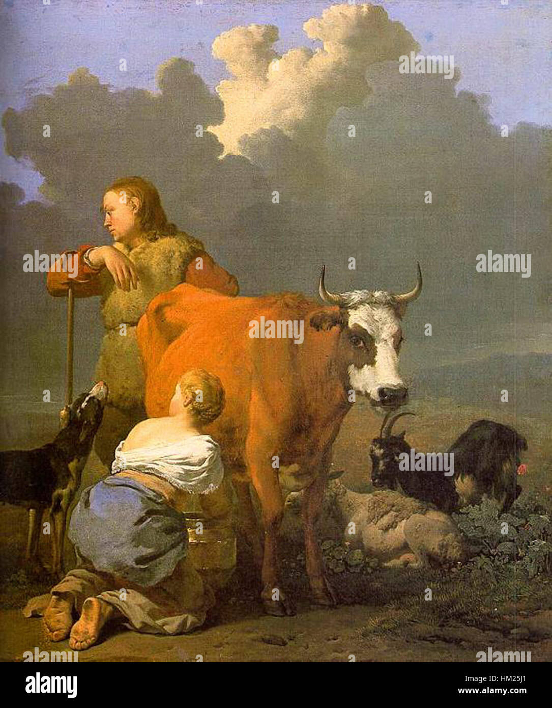 Karel Dujardin - Woman Milking a Red Cow - WGA06862 Stock Photo