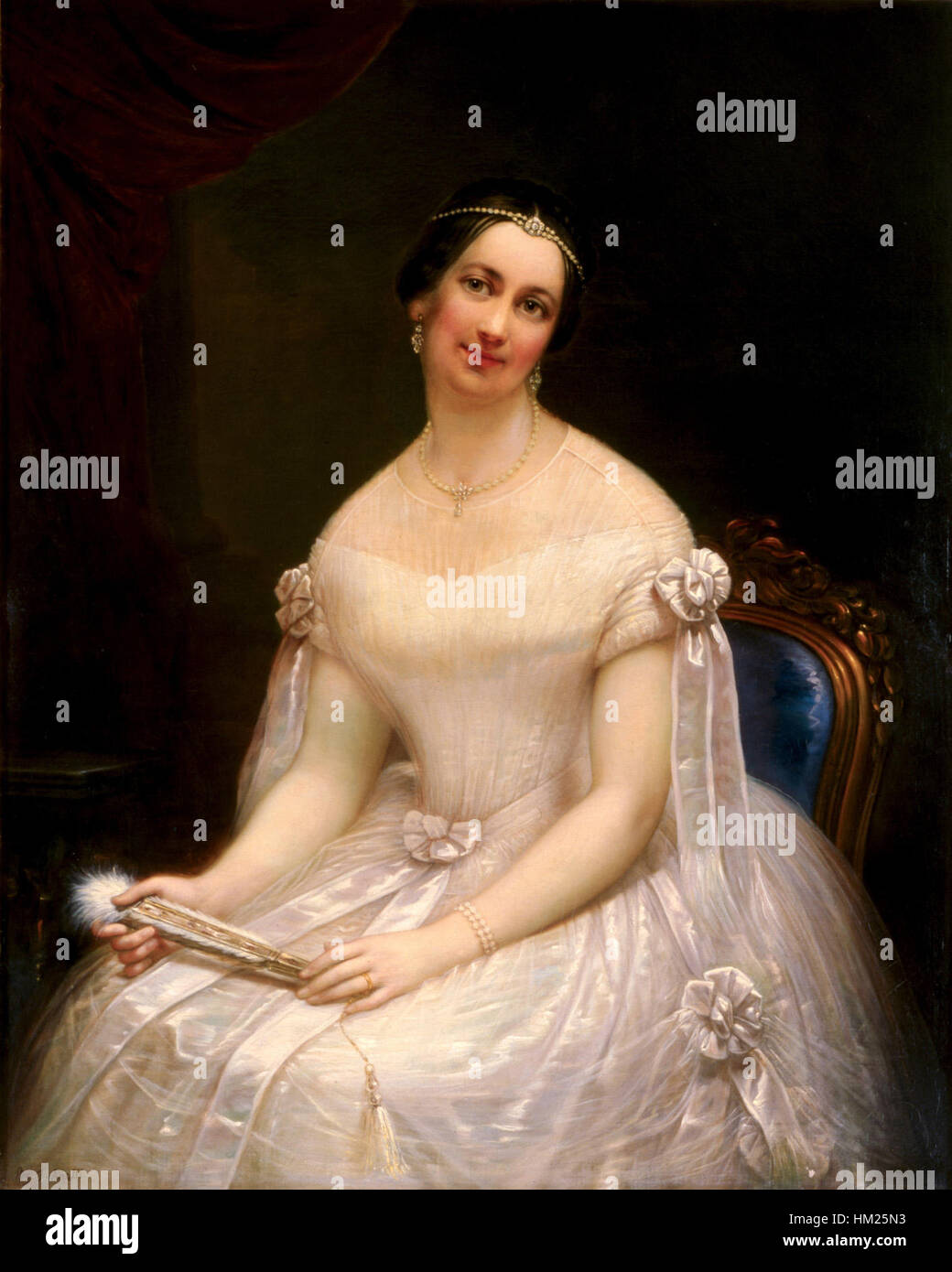 This portrait of Julia Tyler, the second wife of U.S. President John Tyler, captures her elegance and influence as a First Lady. The painting reflects the 19th-century American portrait tradition, showcasing her poised demeanor and political significance during her time in office. Stock Photo