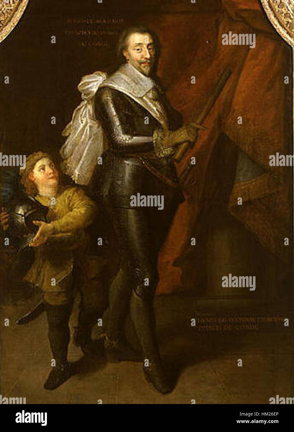 The portrait of Henri II de Bourbon-Conde, a prominent French nobleman, reflects the fashion and grandeur of 17th-century French aristocracy. It showcases the detailed attire and status of the noble class during the period. Stock Photo