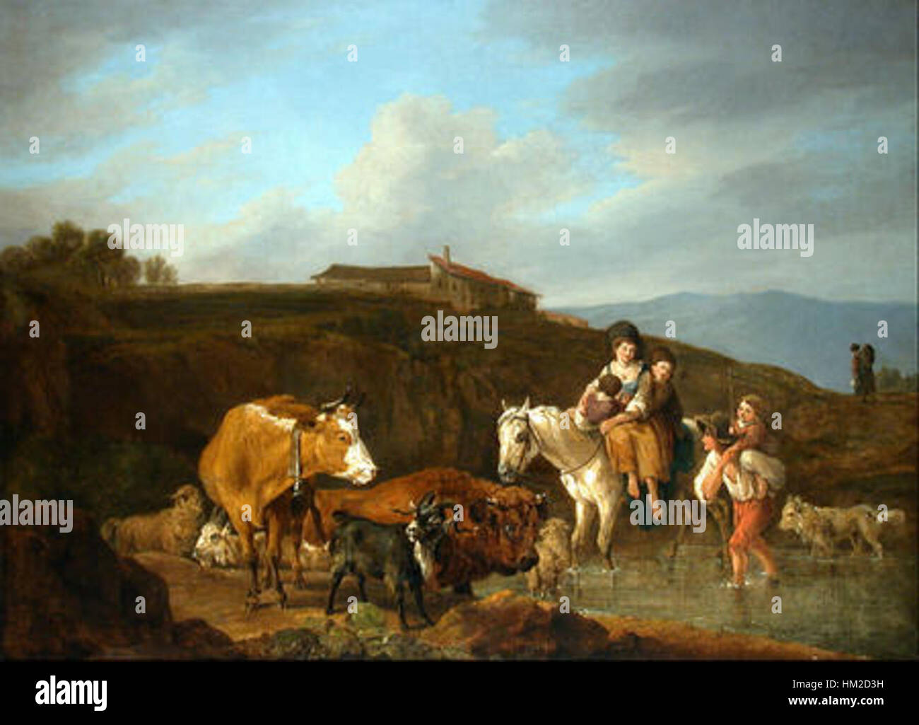 Kobell - Vieh und Reiter in italienischer Landschaft Stock Photo
