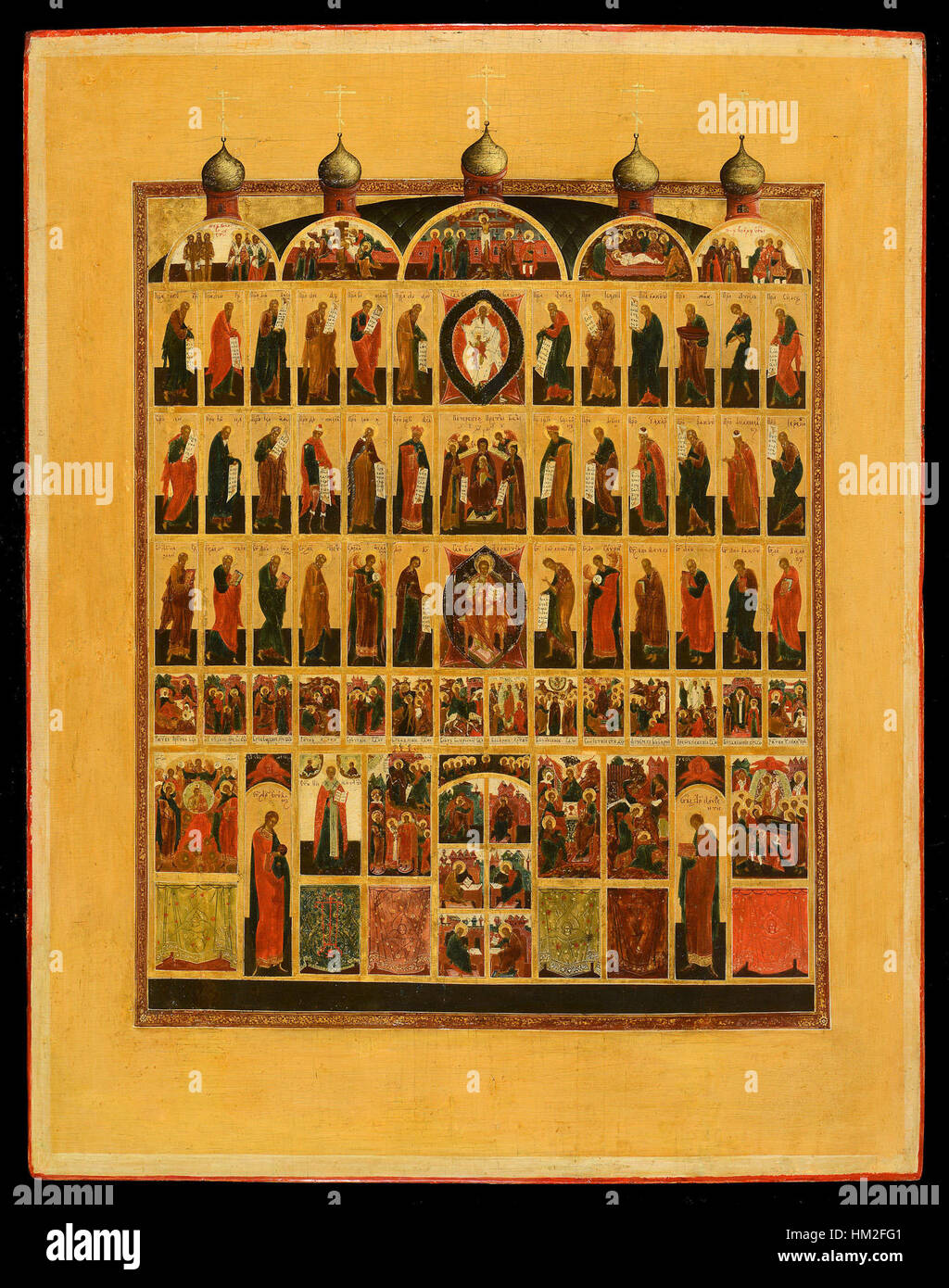 A 19th-century Russian icon featuring an iconostasis, a structure that ...
