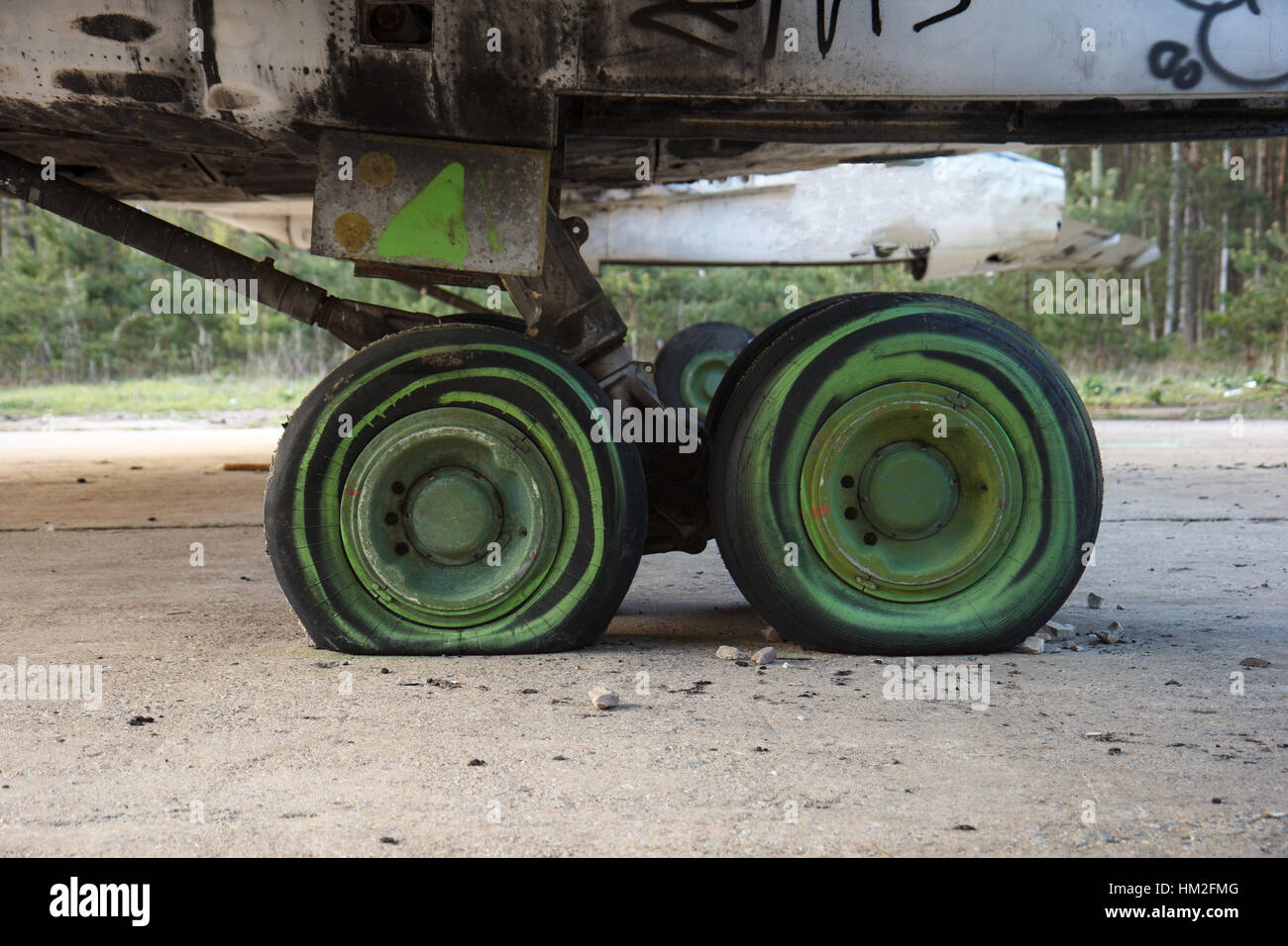 Old plane landing wheels Stock Photo