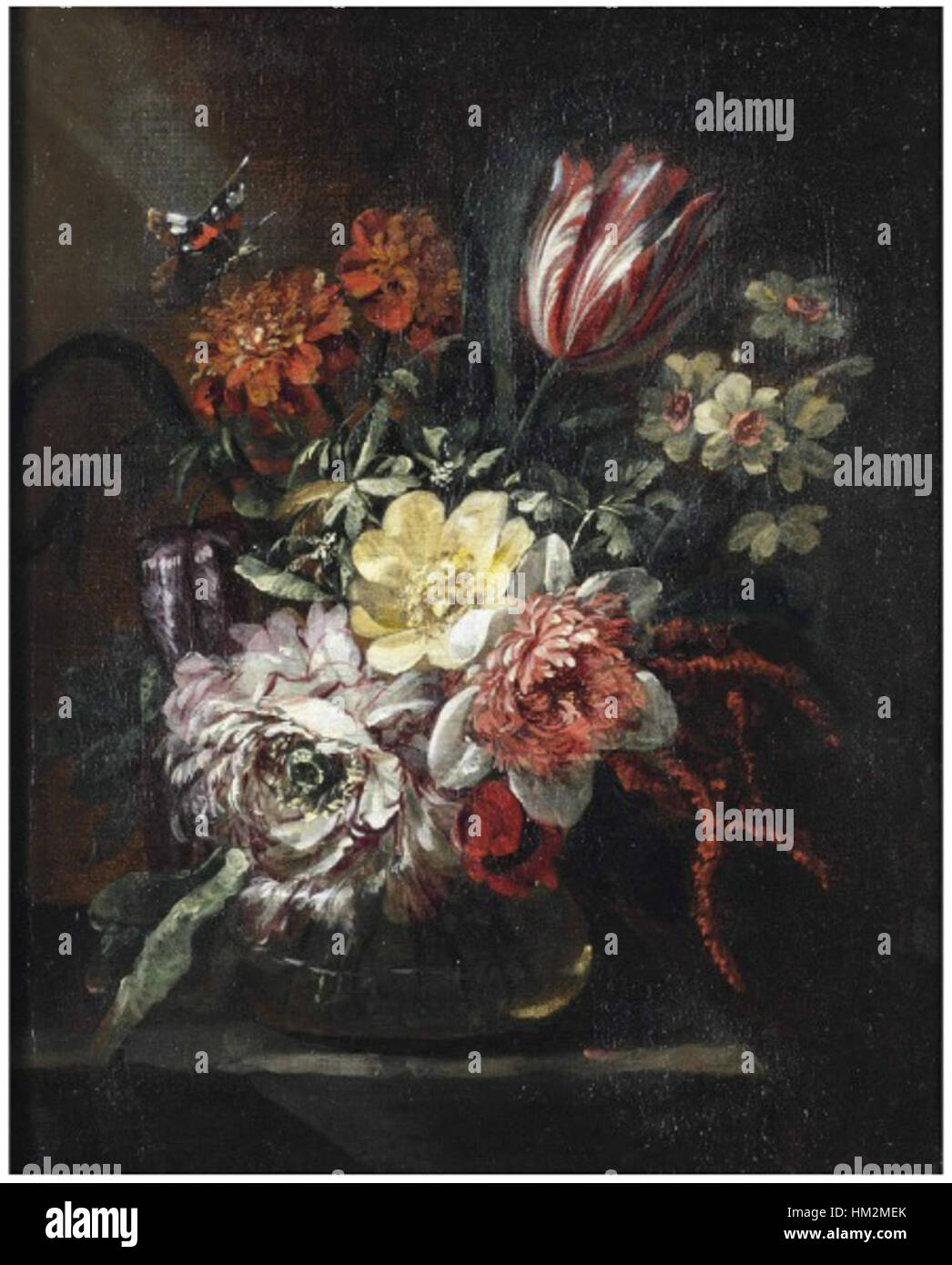 Jean Baptiste Morel A tulip, roses, daffodils and other flowers in a