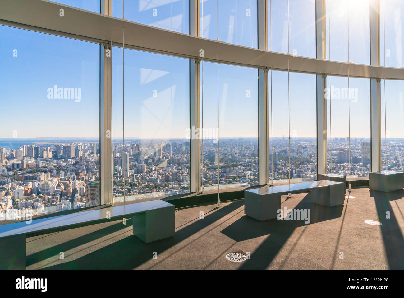 Observation windows in Tokyo with views of skyscrapers Japan Stock ...