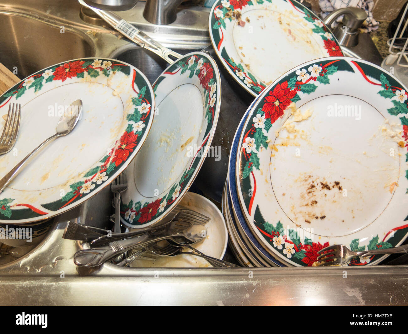Pile of dirty dishes in sink Stock Photo Alamy