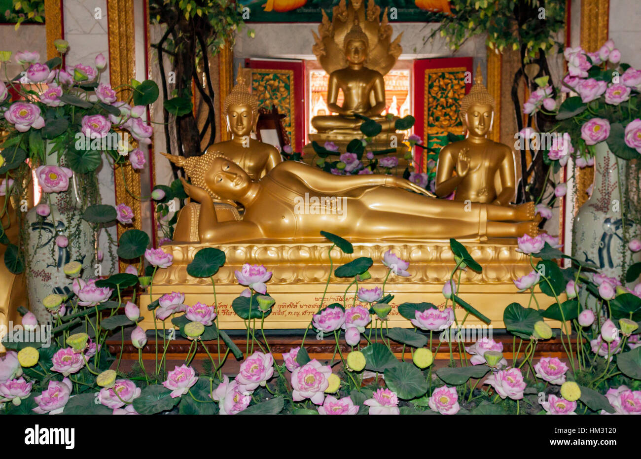 Reclining golden budha in Phuket, Thailand Stock Photo