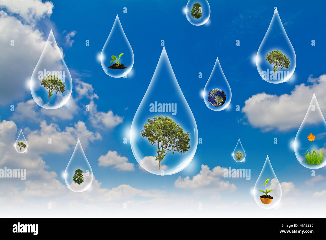 Eco concept Water drop in the sky with tree inside Stock Photo Alamy