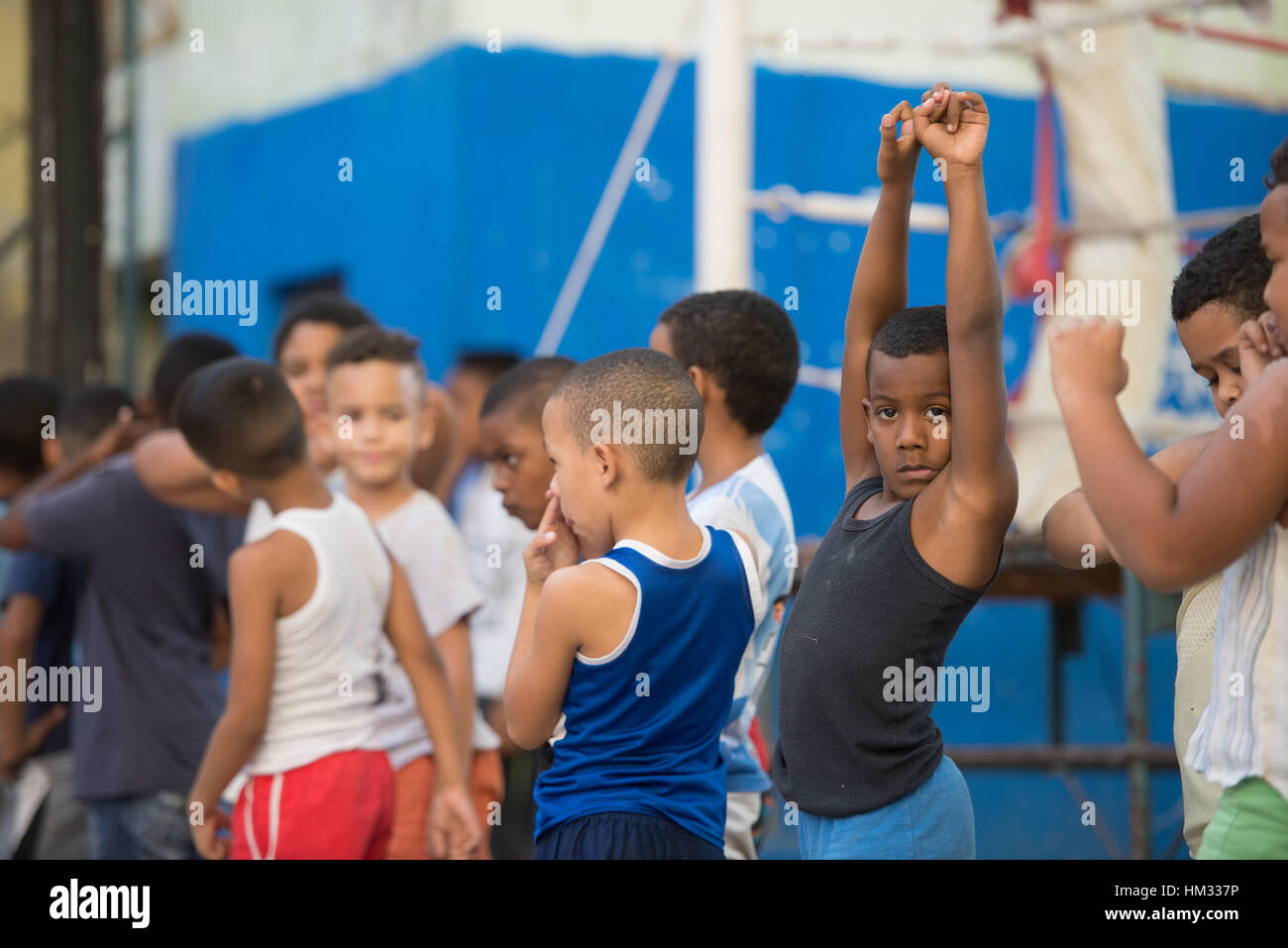 Boxing class at Rafael Tejo Boxing Gym in Old Havana, Cuba Stock Photo