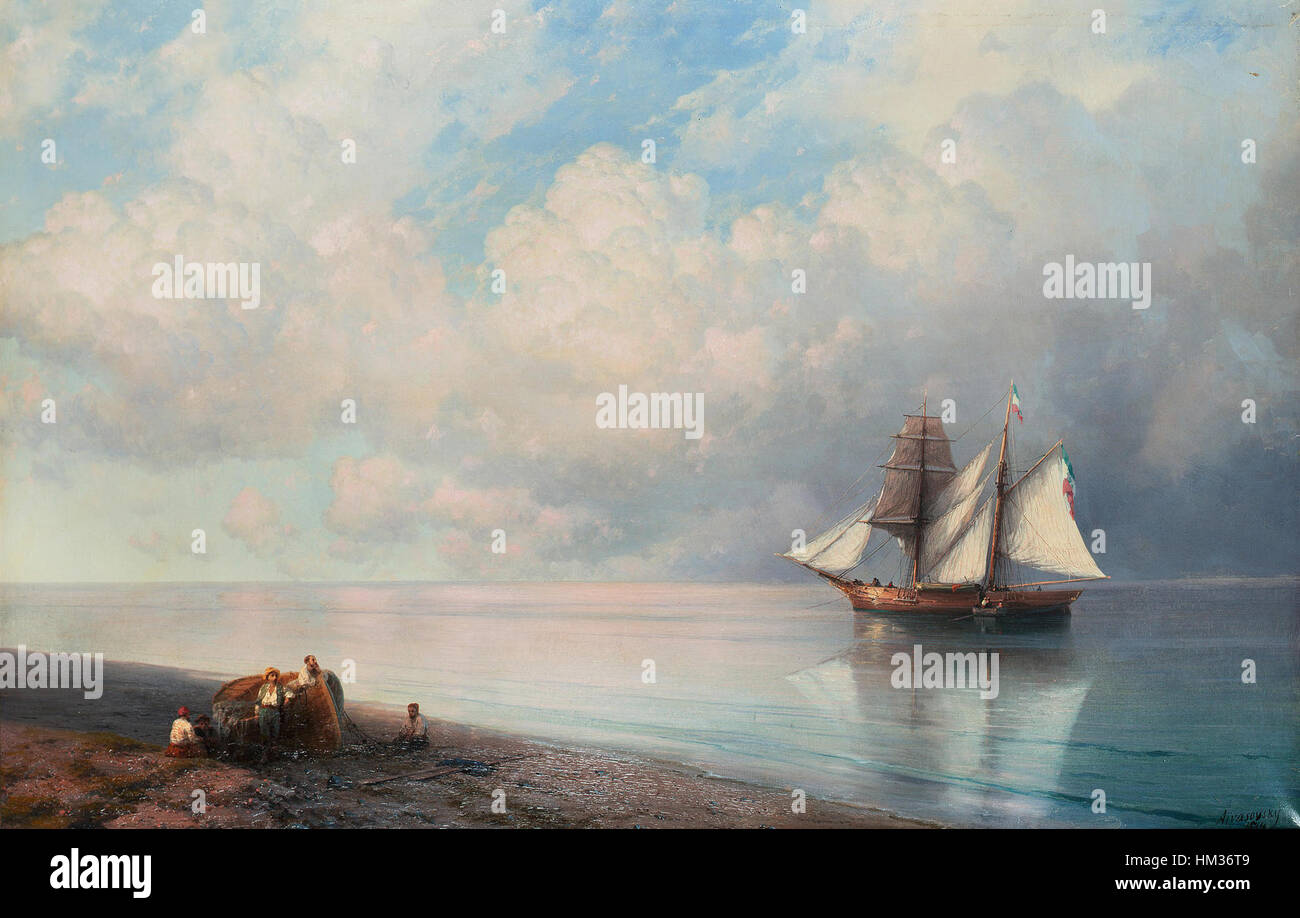 Oil painting Ivan Constantinovich Aivazovsky Constantinople Sunset canvas 36" 