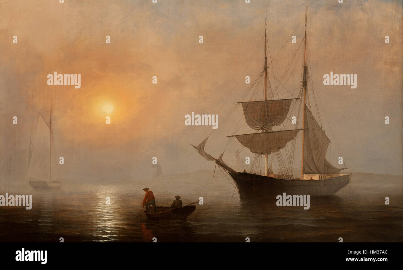 Lane, Fitz Henry, Ship in Fog, Gloucester Harbor, ca. 1860 Stock Photo