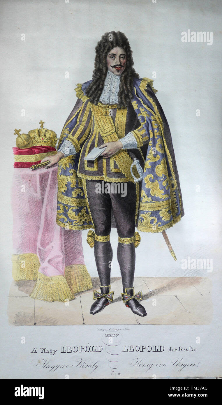 This lithograph of Leopold I, Holy Roman Emperor, portrays his regal ...