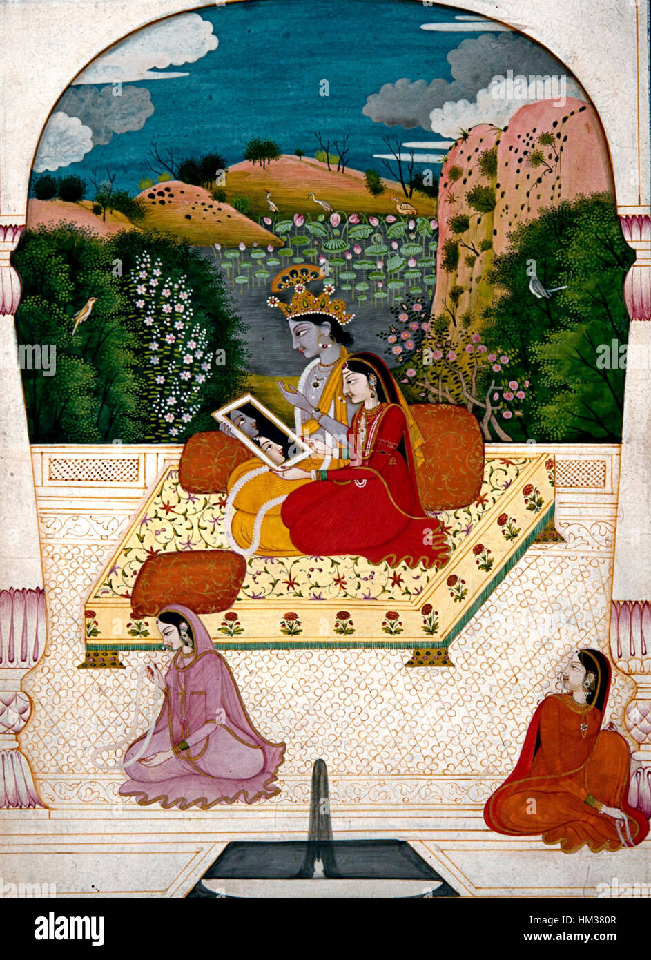 Krishna and Radha looking into a mirror. Google Art Project Stock