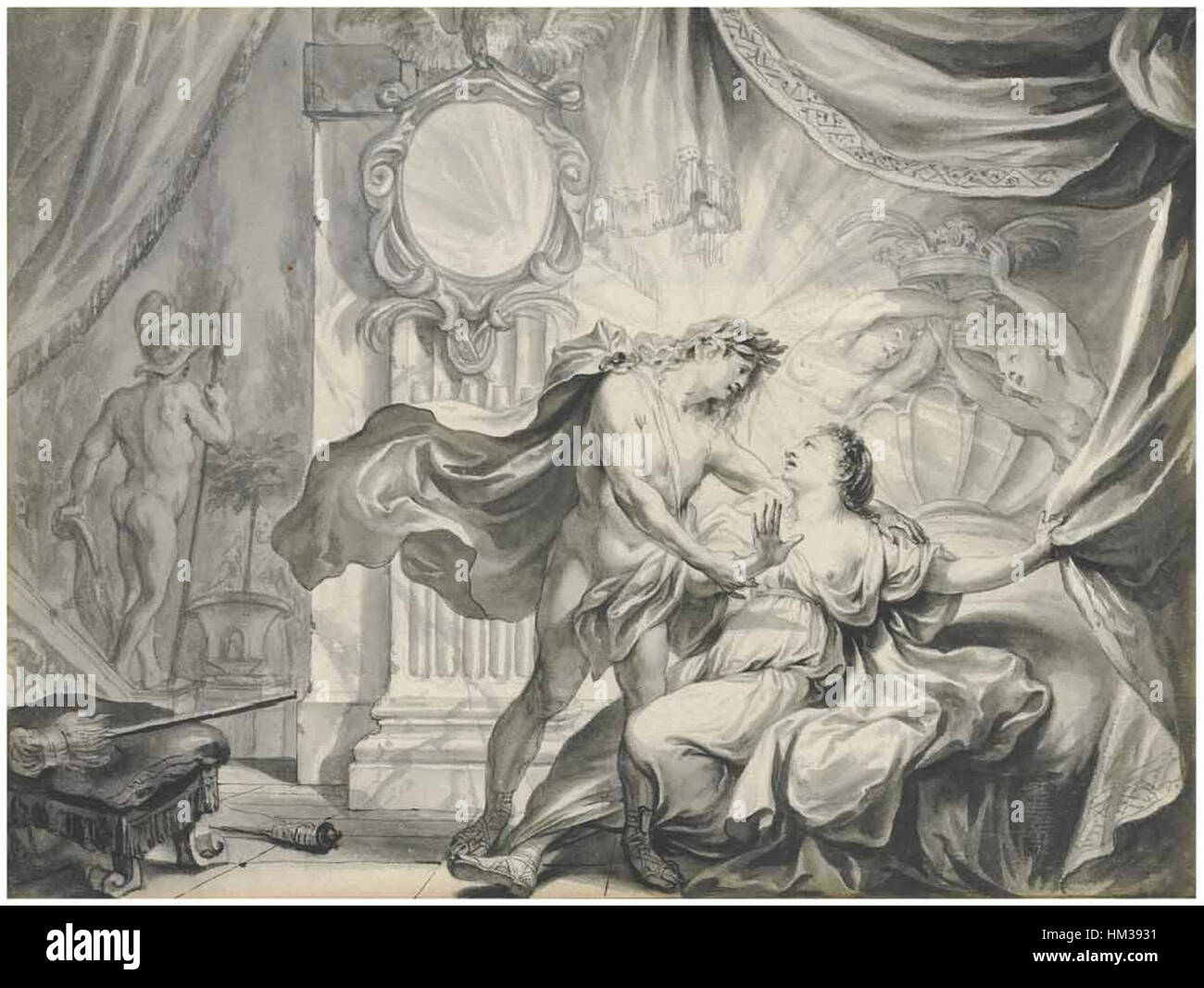 Godfried Maes - Illustrations to the Metamorphoses of Ovid, Apollo seducing Leucothoe Stock Photo