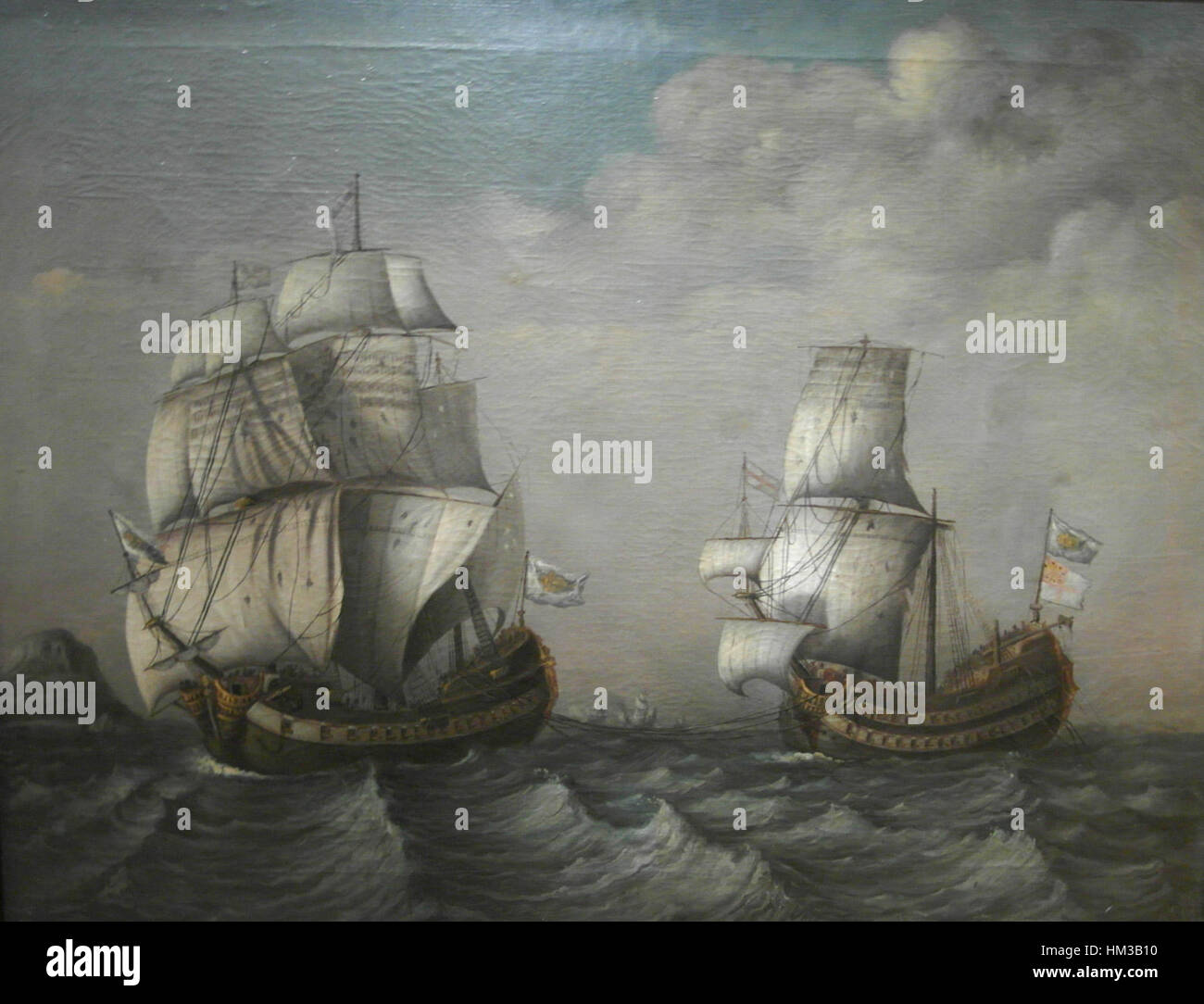 This painting shows the Spanish frigate Blas de Lezo towing the ship ...