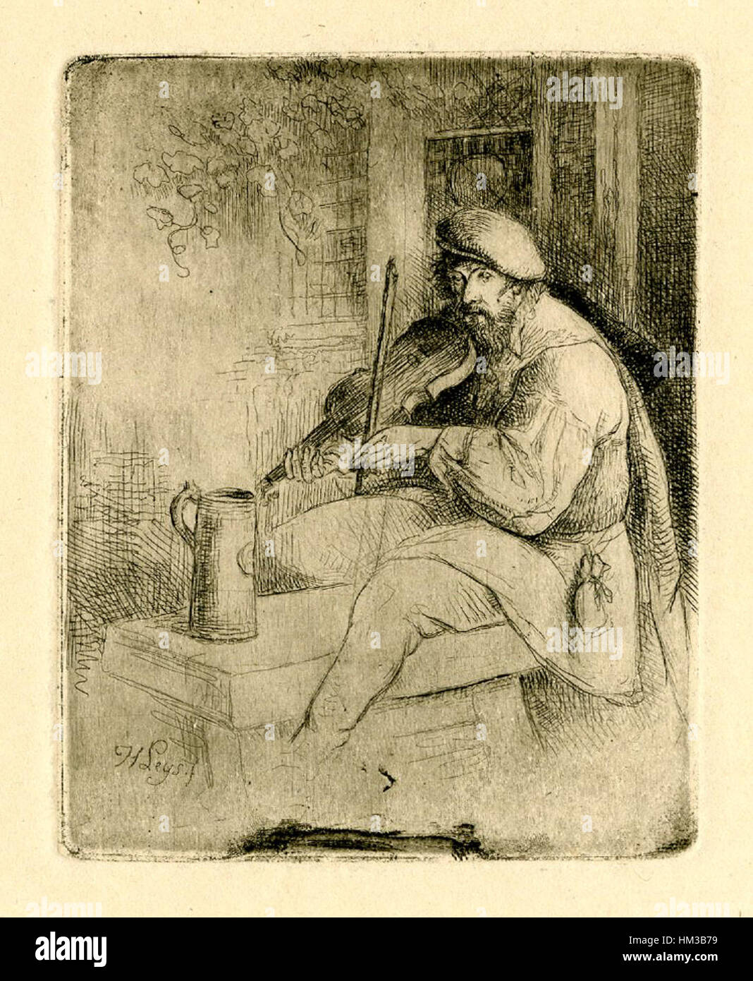 Henri Leys' 'Violin-player' is a captivating depiction of a musician engaged in performance. The painting highlights the emotional depth and elegance of music and musicianship in 19th-century Europe. Stock Photo