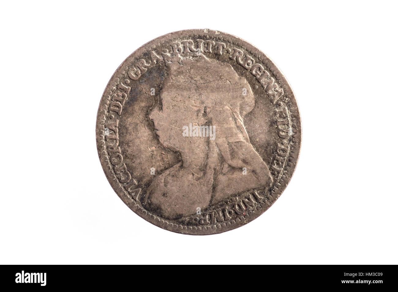 An 1898 Three Penny imperial coin with Queen Victoria on the back Stock Photo