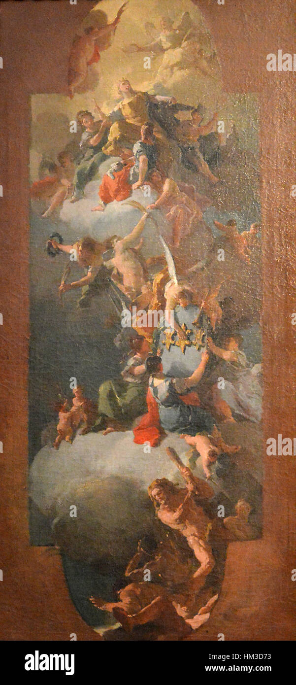'Le Triomphe de la famille des Bourbons de Naples' by Domenico Mondo celebrates the Bourbon family's royal legacy in Naples, capturing the grandeur and regal symbolism in a monumental, historic painting. Stock Photo