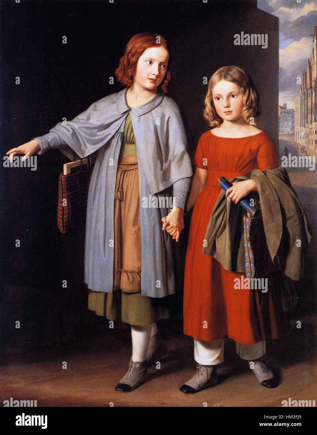 Gustav Adolph Hennig - The Artist's Daughters on the Way to School Stock Photo