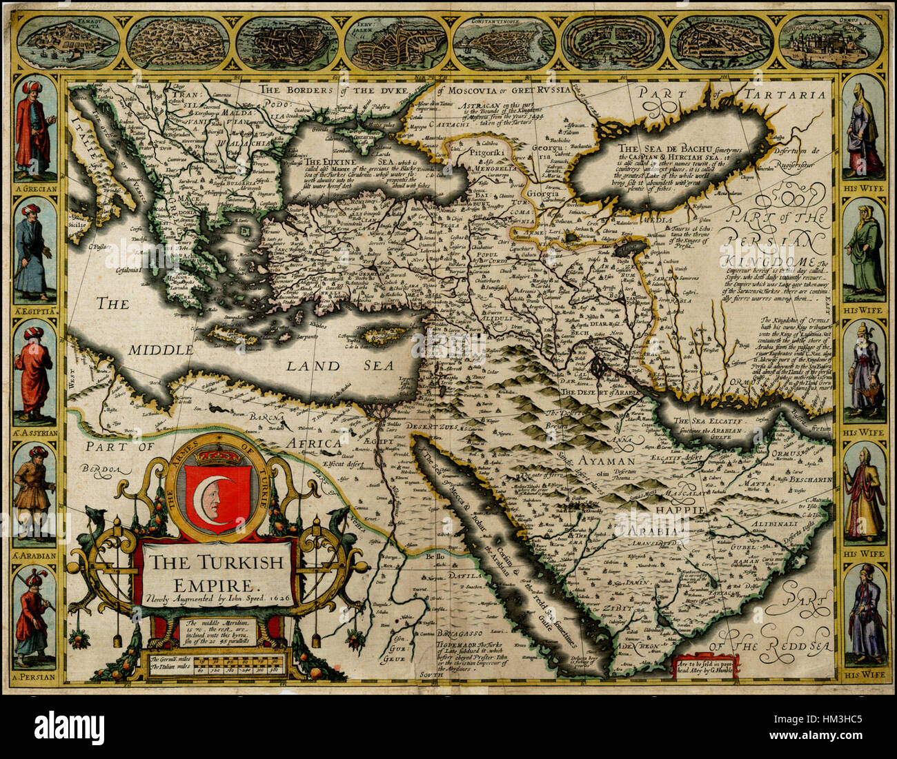 John Speed. The Turkish Empire. Newly Augmented by John Speed. 1626 Stock Photo
