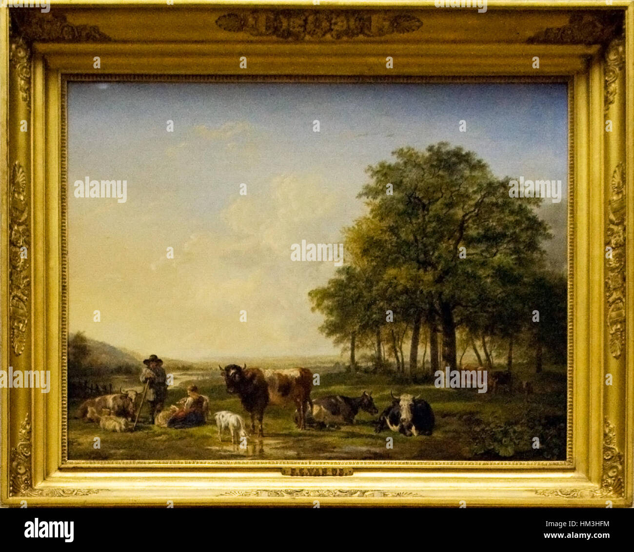 This 1830 landscape painting depicts a pastoral scene with cattle and a ...