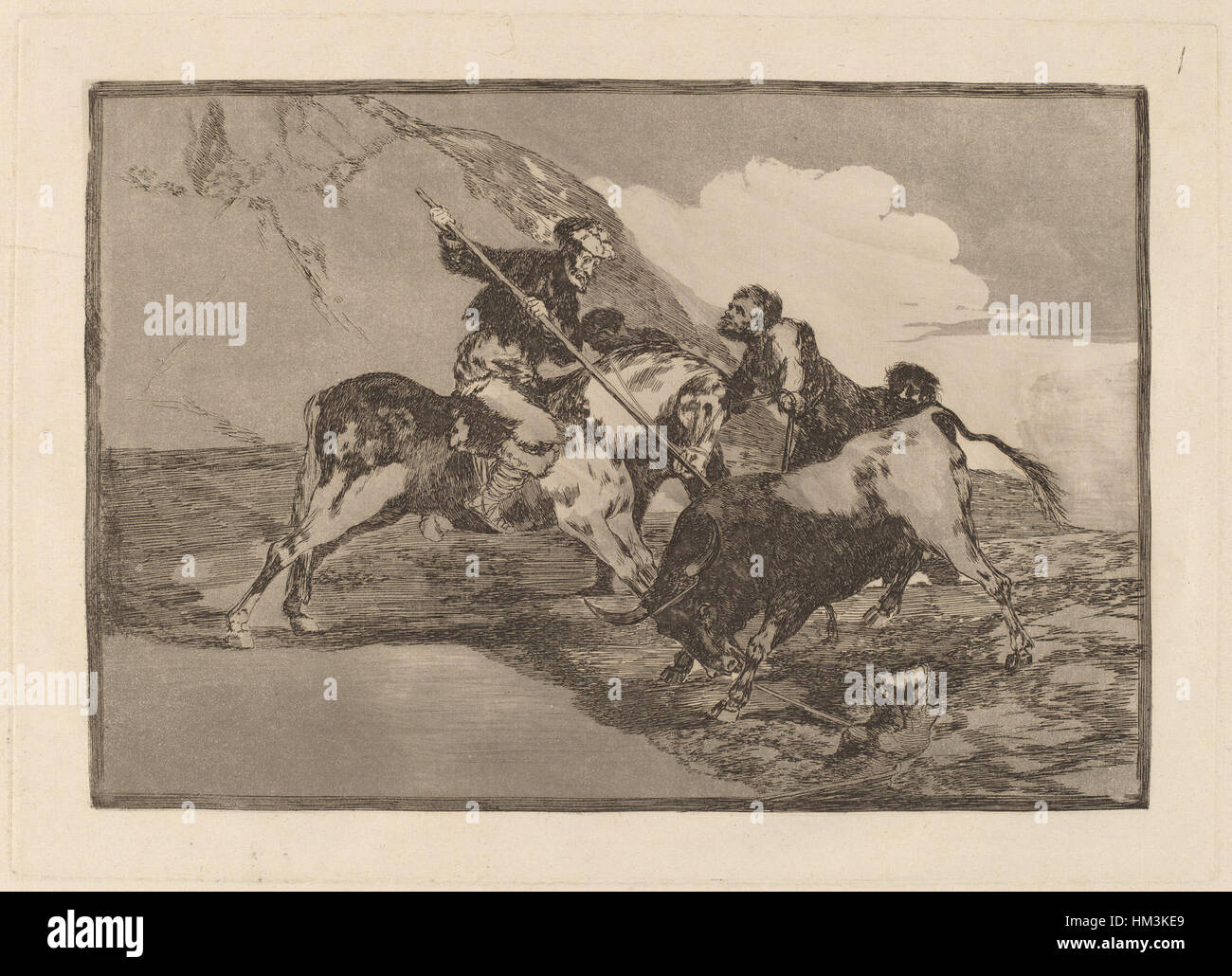 Goya - Modo con que los antiguos Espanoles cazaban los toros a caballo en el campo Stock Photo