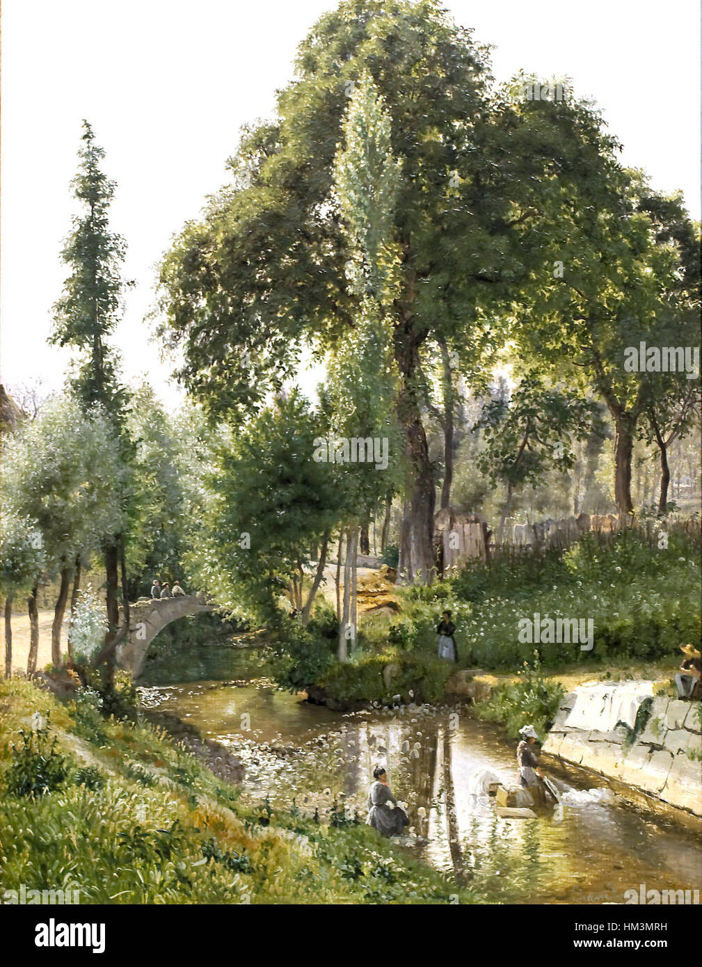 Landskab fra Savoyen med kvinder, som vasker i floden Stock Photo