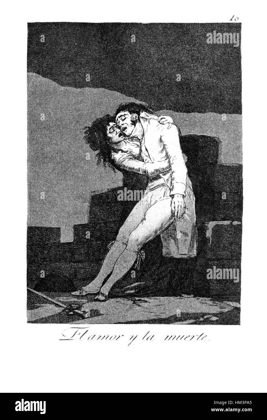 'Caprichos' (10) by Francisco Goya is part of a series of etchings that critique societal norms and human nature. The work offers a satirical view of Spanish society during the late 18th century, combining dark humor and sharp commentary. Stock Photo