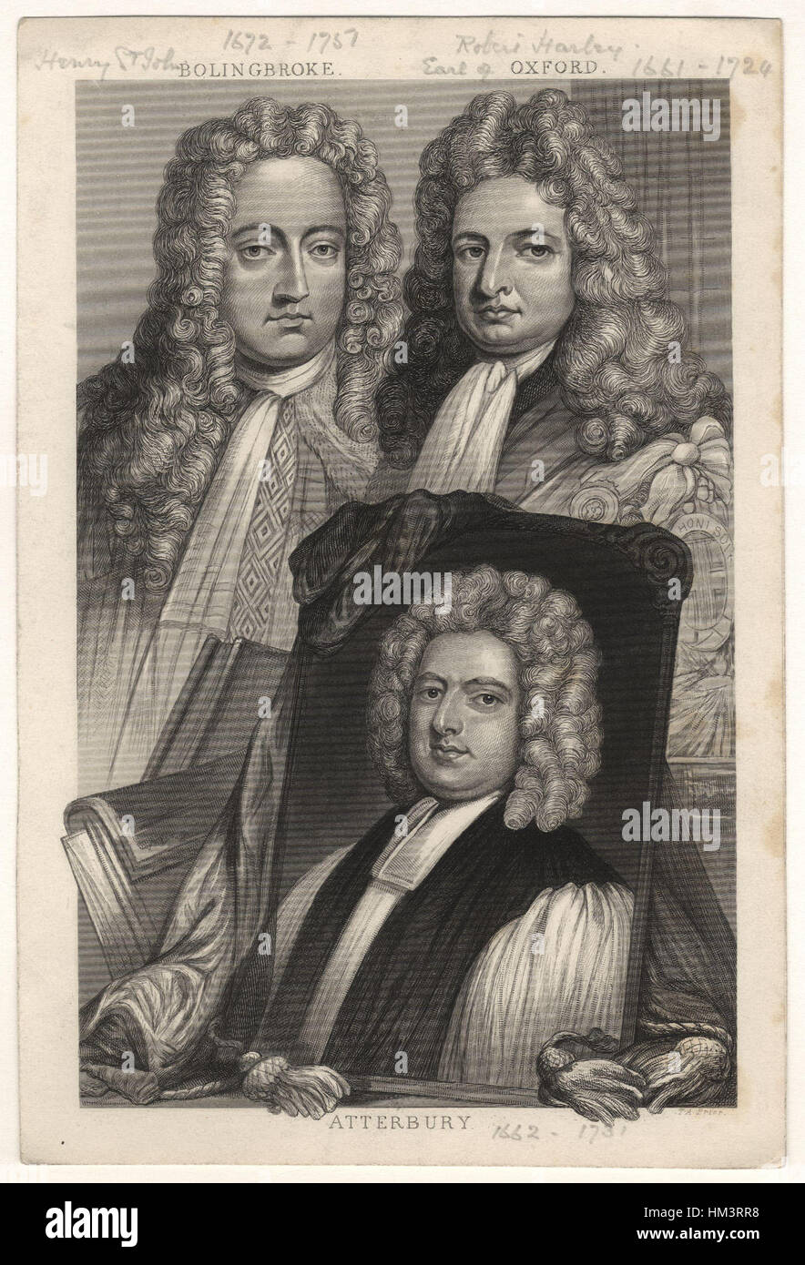Henry St John, 1st Viscount Bolingbroke; Robert Harley, 1st Earl of Oxford; Francis Atterbury by Sir Godfrey Kneller, Bt Stock Photo