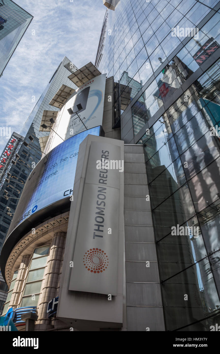 Thompson Reuters News Agency Building in Times Square, Manhattan, New York City, USA Stock Photo