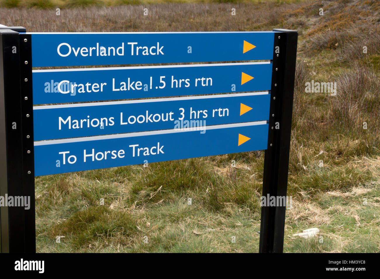 Direction sign at Dove Lake, Cradle Mountain, Tasmania Stock Photo