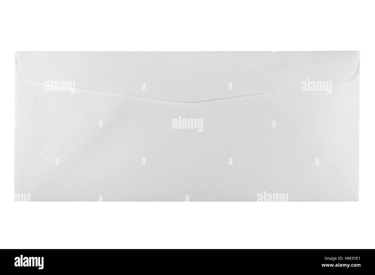 Back of an unused white letter size envelope, isolated copy space background macro closeup Stock