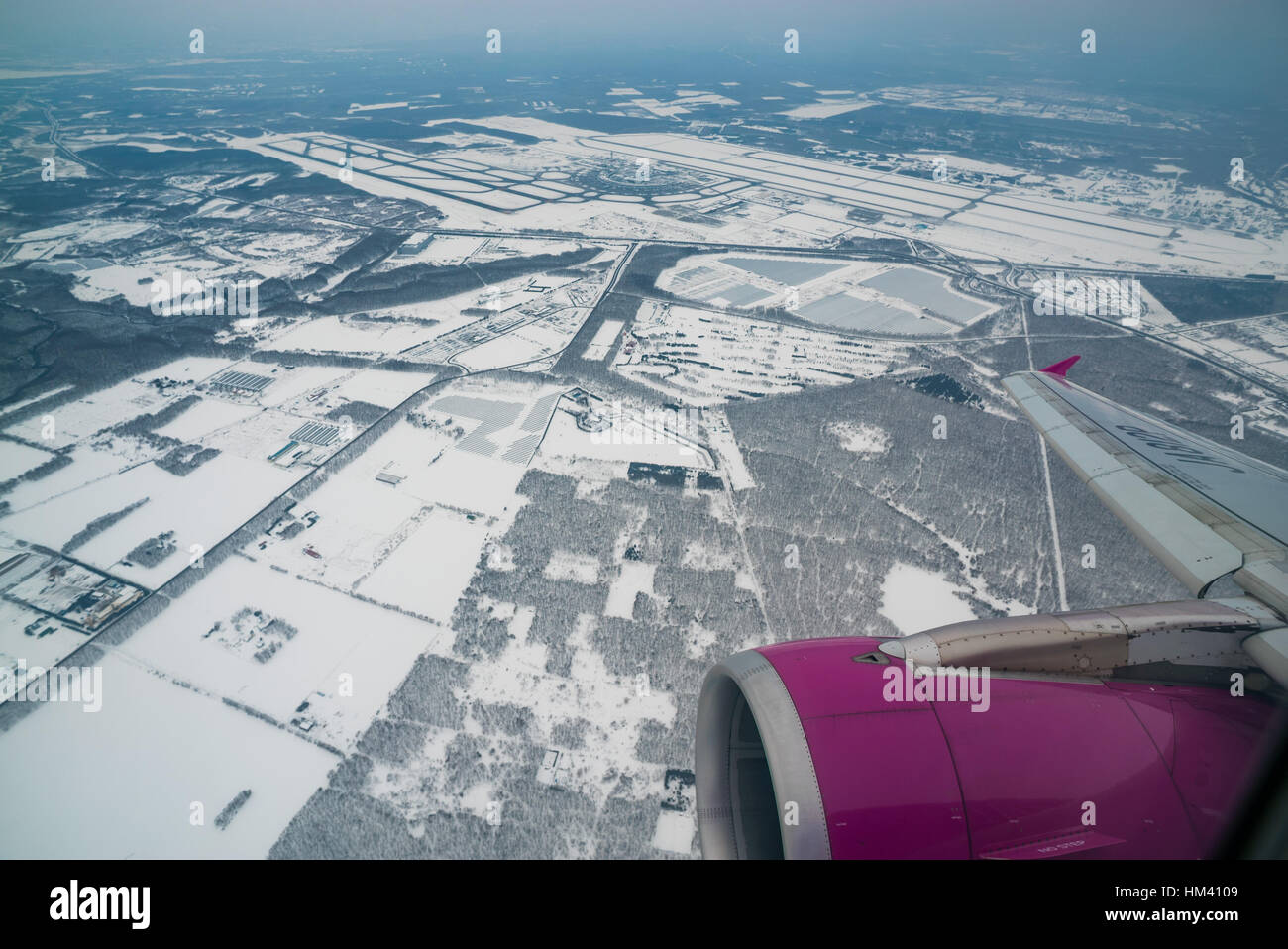 Departing from New Chitose Airport, Hokkaido, on a Peach Aviation flight Stock Photo