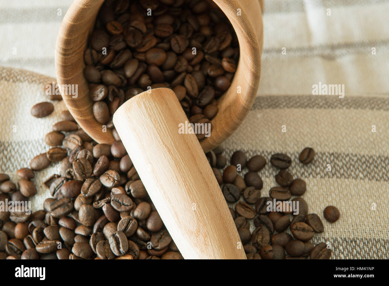 coffee beans with mortar and pestle Stock Photo Alamy