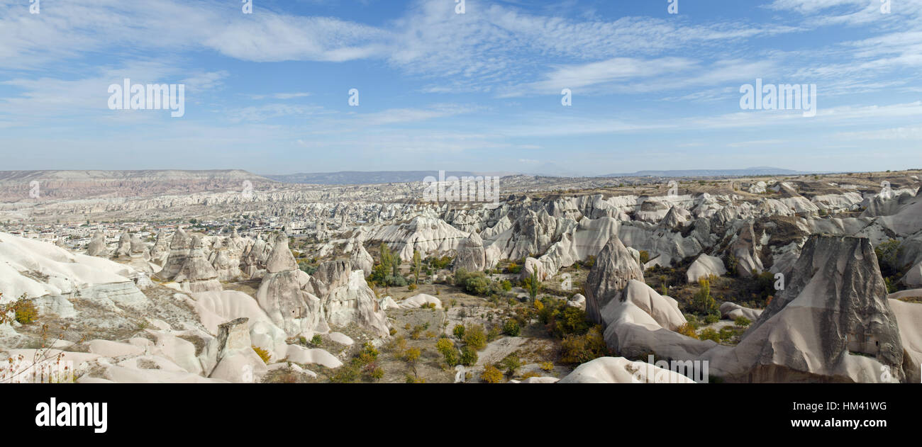 Panoramic view of unusual rocky features of Goreme Turkey Stock Photo