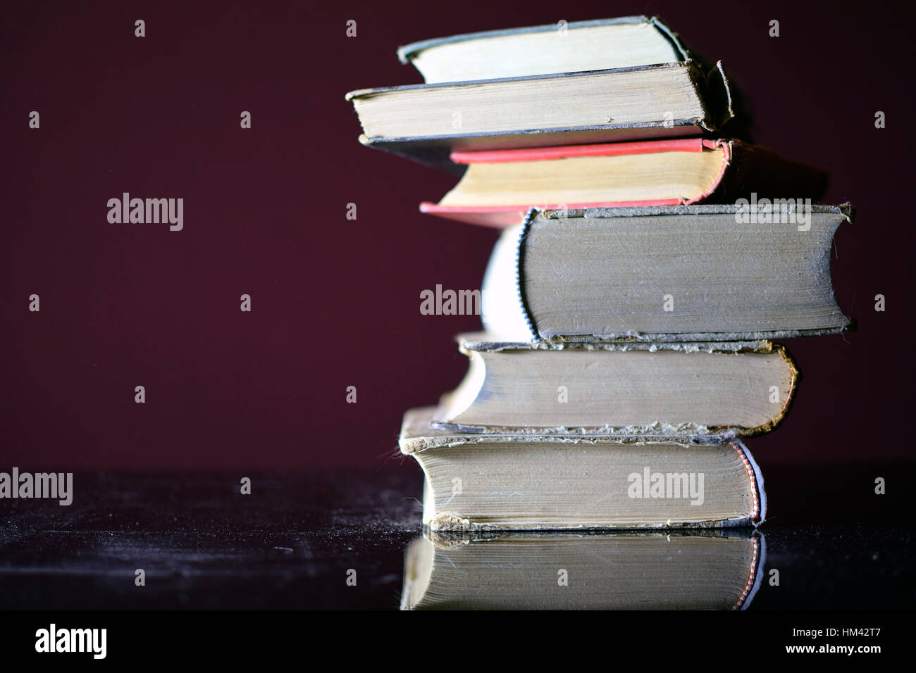 Pile of old books with copy space. Stock Photo