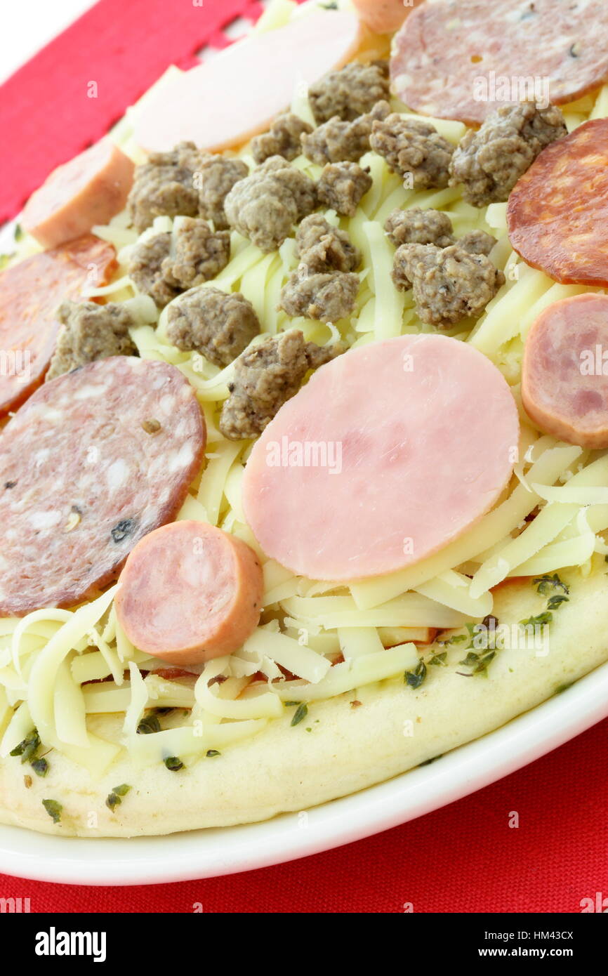 Meat lovers pizza , copy space background