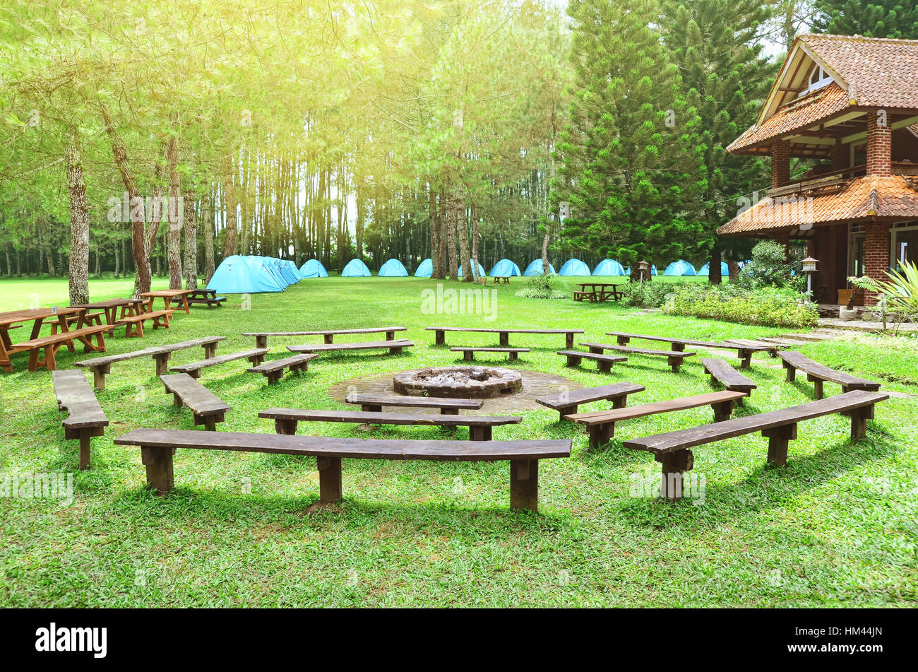 Wooden Circular Garden Bench Stock Photos Wooden Circular Garden