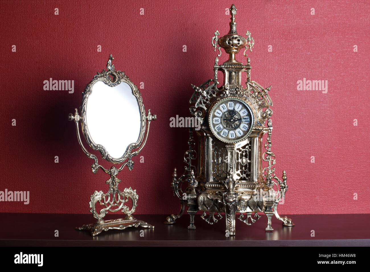 Antique clock and mirror closeup Stock Photo Alamy