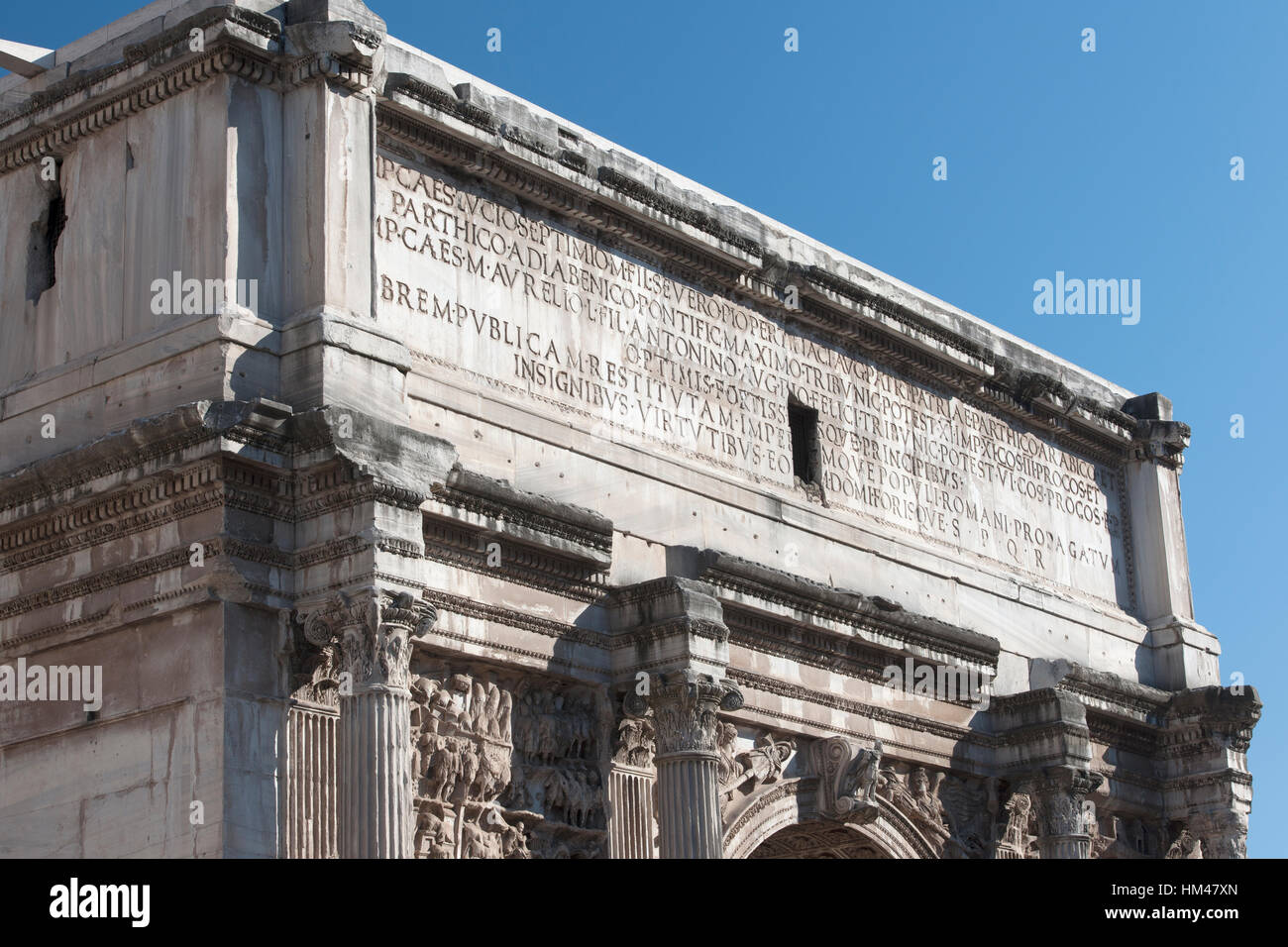 Carvings on the Arch of Septimius Severus, Roman Forum, Rome, Italy. Stock Photo