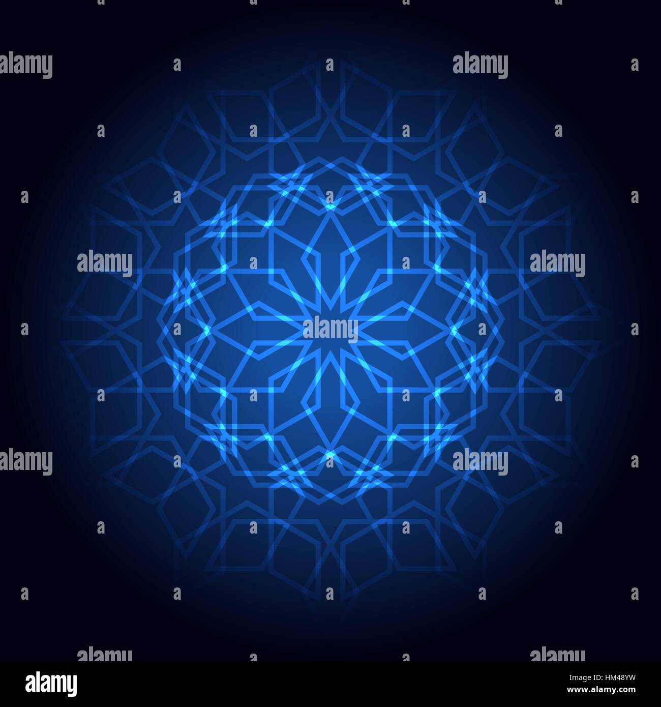 Abstract light background. Vector illustration of glowing laser geometric islamic pattern for your design Stock Vector
