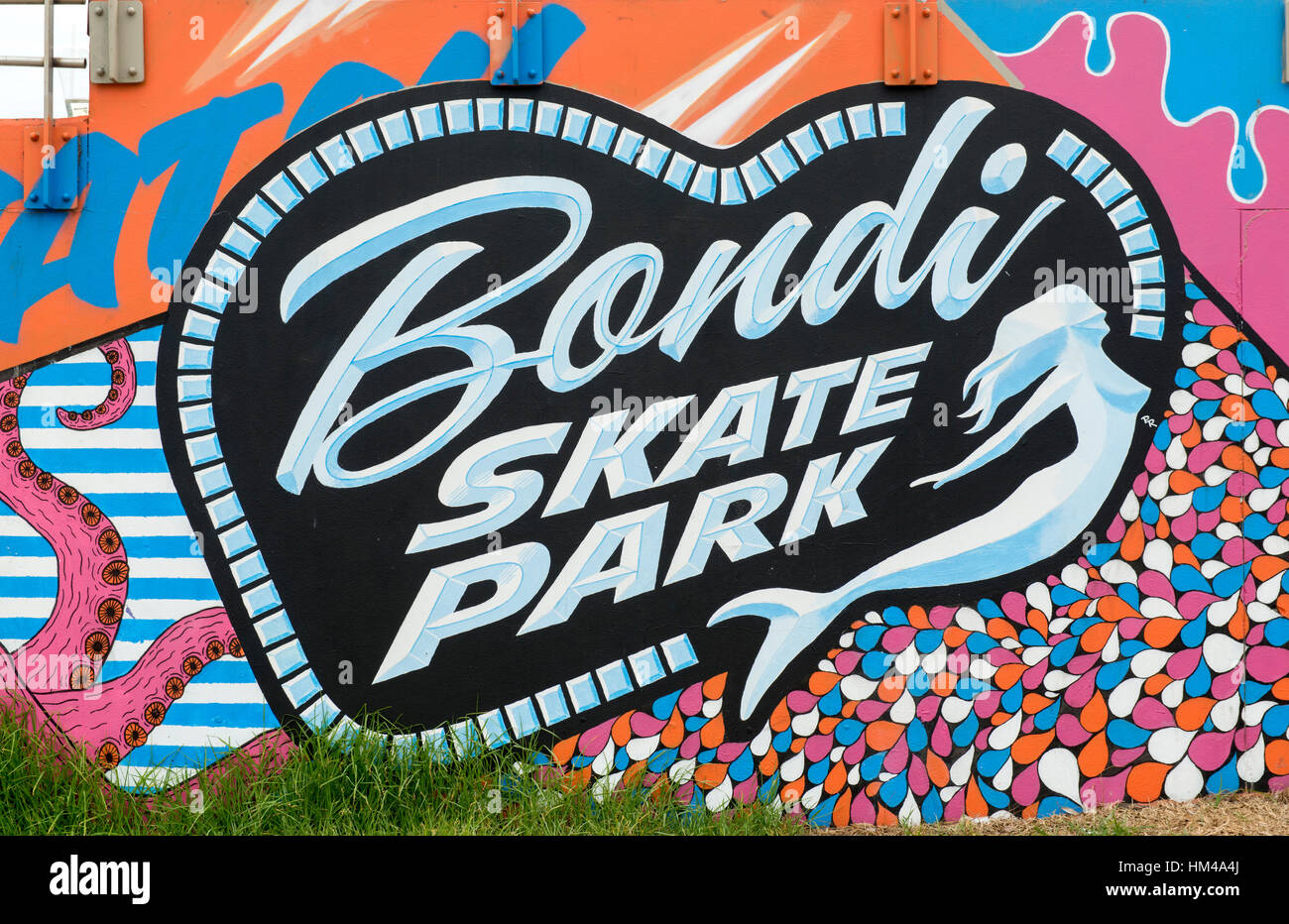 Bondi Beach Sea Wall, covered in sanctioned street art and graffiti