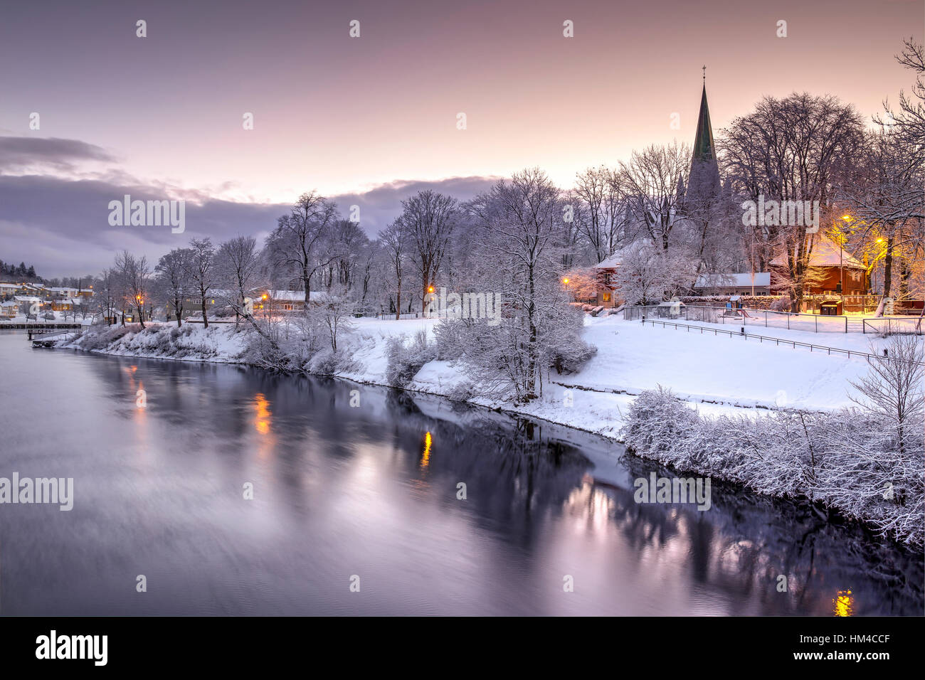 Winter in Trondheim, Norway with view of the Nidaros Cathedral. Stock Photo