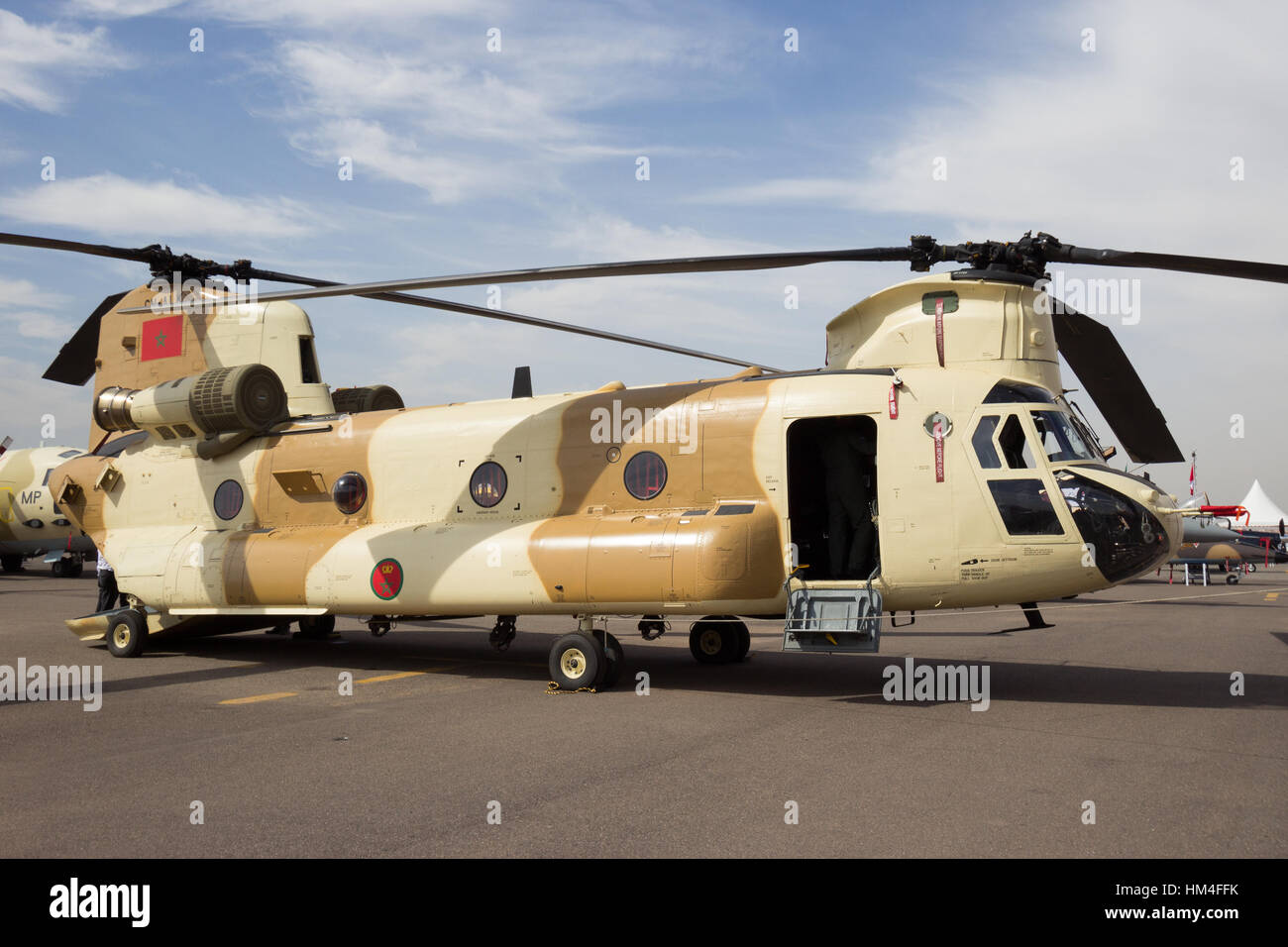 MARRAKECH, MOROCCO - APR 28, 2016: New CH-47D Chinook helicopter at the Marrakech Air Show Stock Photo
