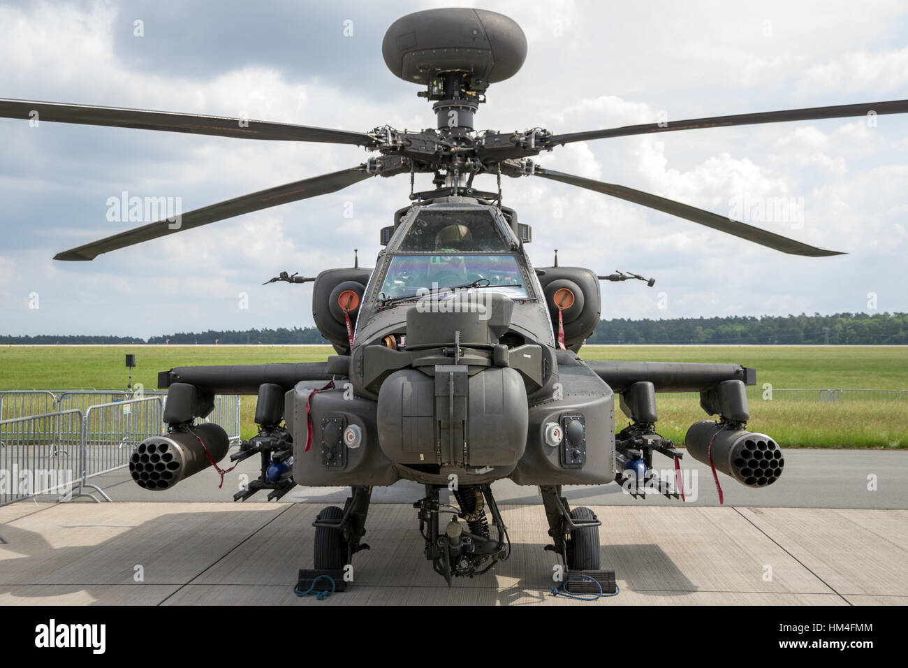 BERLIN - JUN 2, 2016: British Army's Army Air Corps AH-64D Apache attack helicopter on display at the Berlin Airshow ILA on Berlin-Schoneveld airport Stock Photo