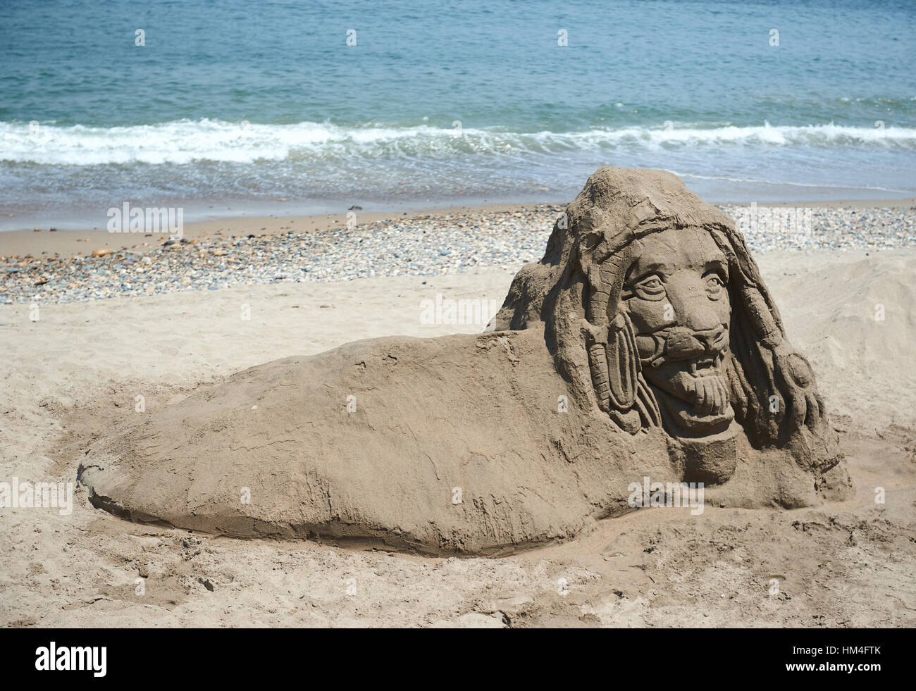 not finished sand statue with lion head Stock Photo