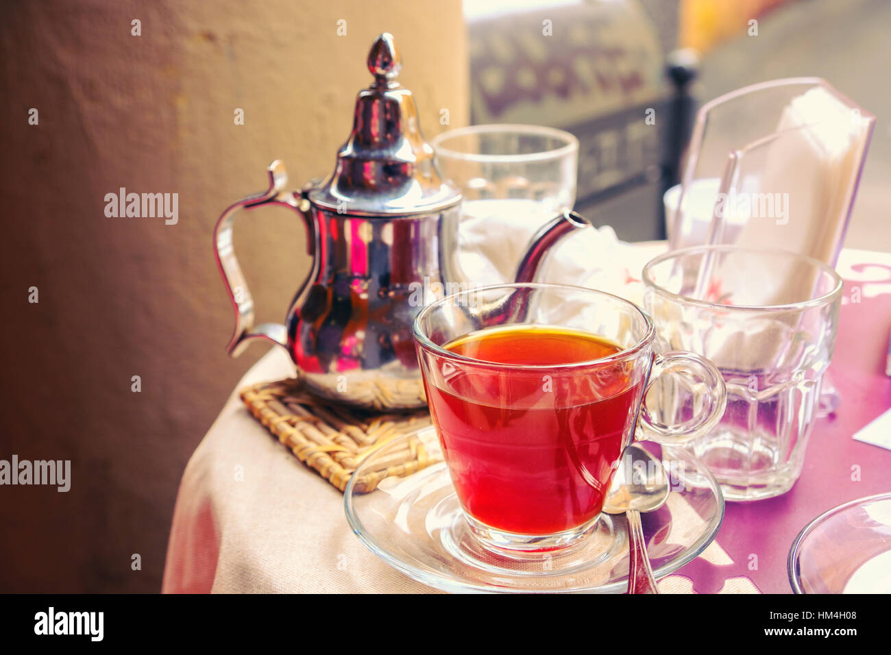 red herbal tea table bar Stock Photo