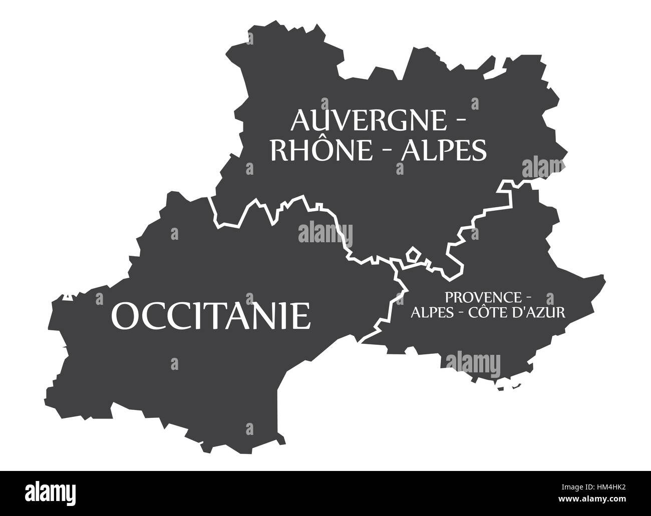 Auvergne - Occitanie - Provence - Alpes - Cote d Azur Map France illustration Stock Vector