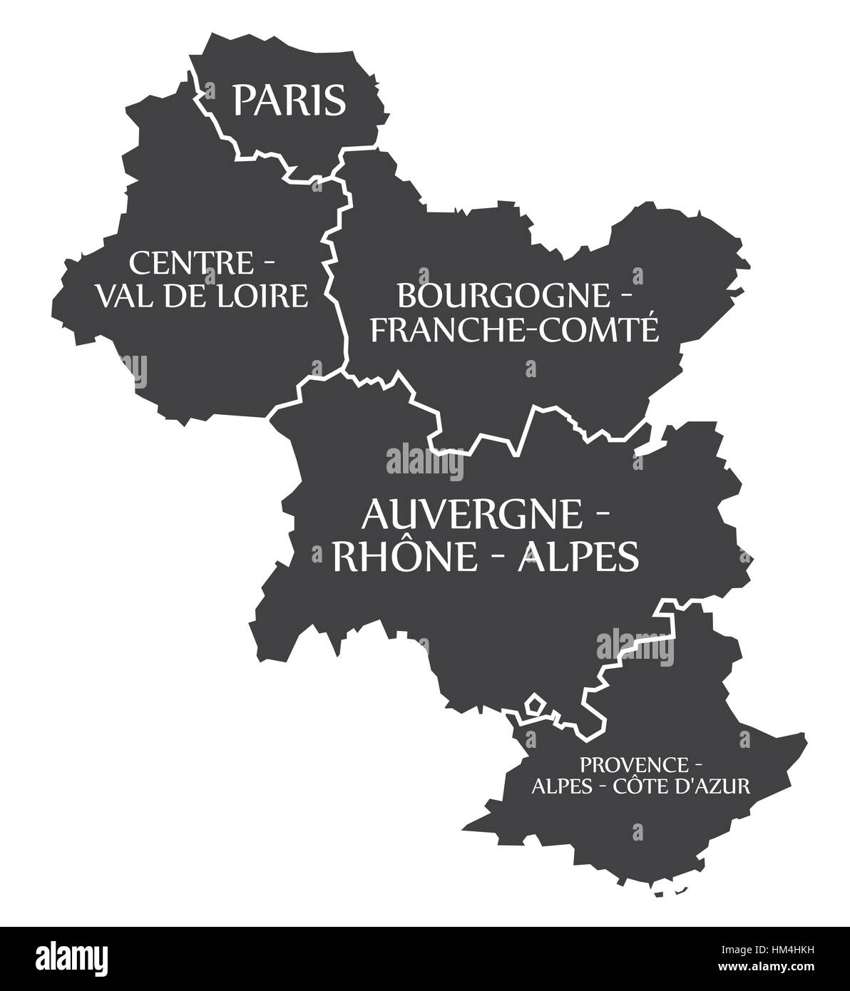 Paris - Centre - Bourgogne - Auvergne - Provence Map France illustration Stock Vector