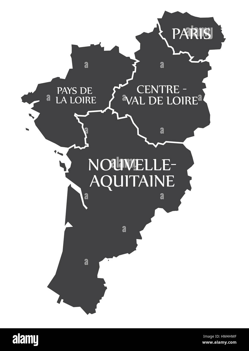 Pays de la loire - Paris - Centre - Val de Loire - Nouvelle - Aquitaine Map France illustration Stock Vector