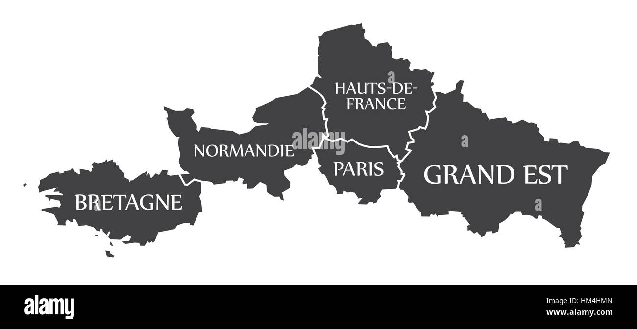 Bretagne - Normandie - Paris - Hauts-de-France - Grand Est Map France illustration Stock Vector